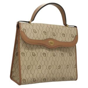 Christian Dior Vintage Honeycomb Handbag Canvas Leather Beige Canvas Bag